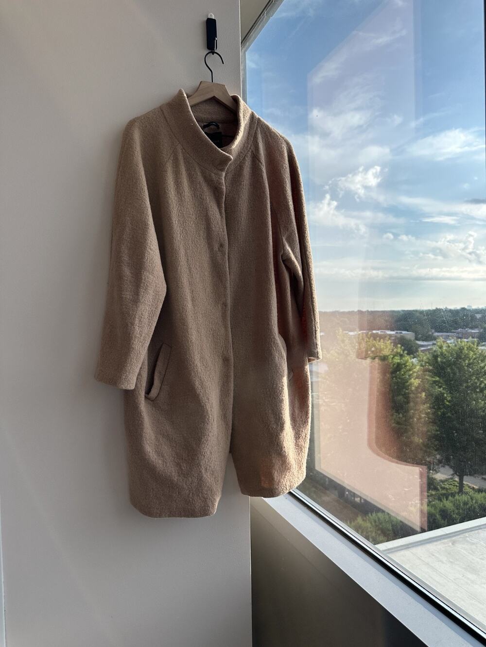 Cynthia Rowley 100% Wool Coat Camel-tan Funnel Neck Button Front Plus Sz 1X